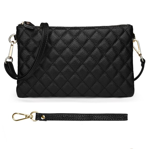 Genuine Leather Crossbody Bags for Women Wristlet- Crossbody Black Quilted - Picture 2 of 8
